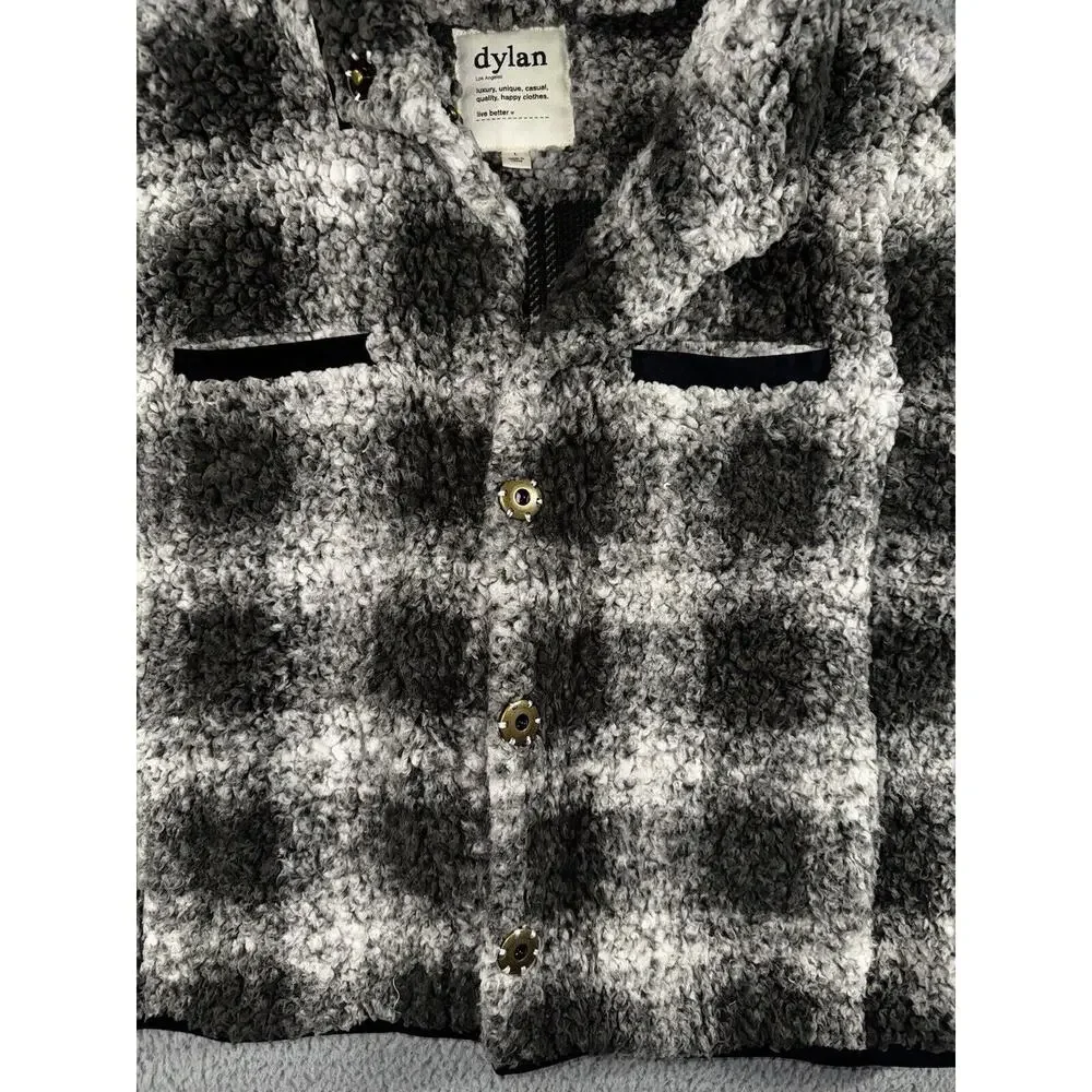 Dylan Sherpa Jacket Women Large Plaid Faux Fur Button Up Cozy Soft‎ Plush